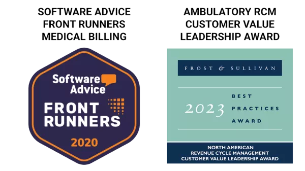 Software Advice Medical Billing Award and Frost & Sullivan RCM Best Practice Award for 2023