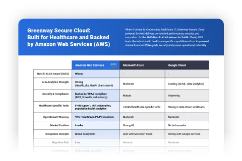preview of a document with a chart comparing Greenway Secure Cloud to Azure and Google Cloud. THe top of the image has a blue header