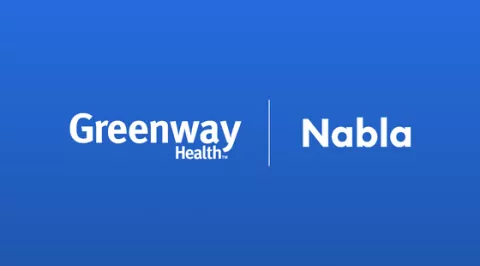 greenway health and Nabla logo on blue background